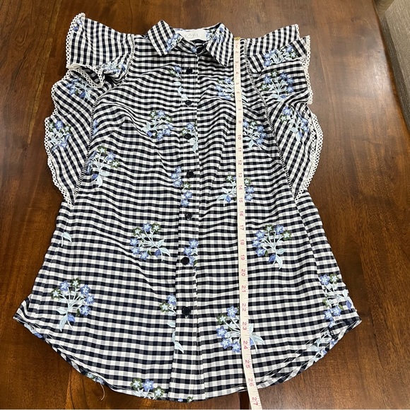 Pearl Lela Rose Poplin Flutter Sleeve Floral Gingham Top Size XS - Picture 7 of 7